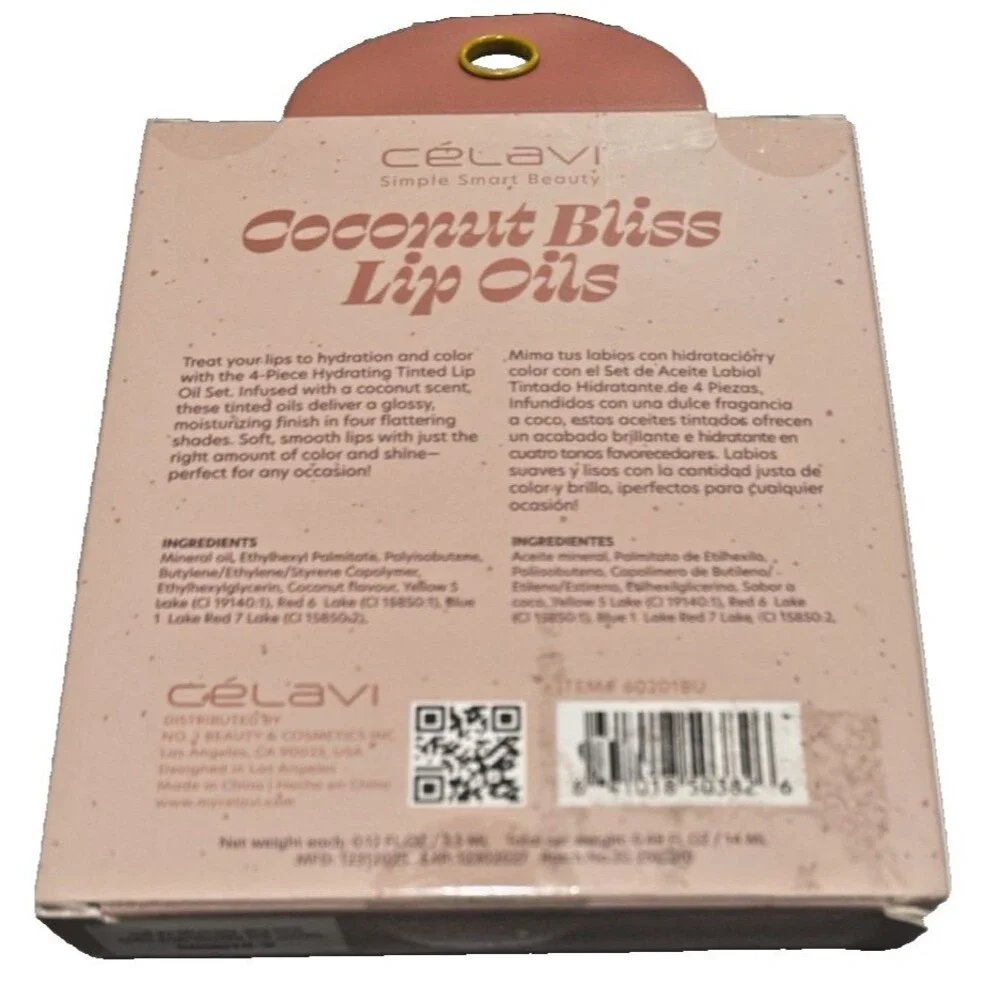Celavi Simple Smart Beauty Coconut Bliss Lip Oils 4 PC Coconut Flavored